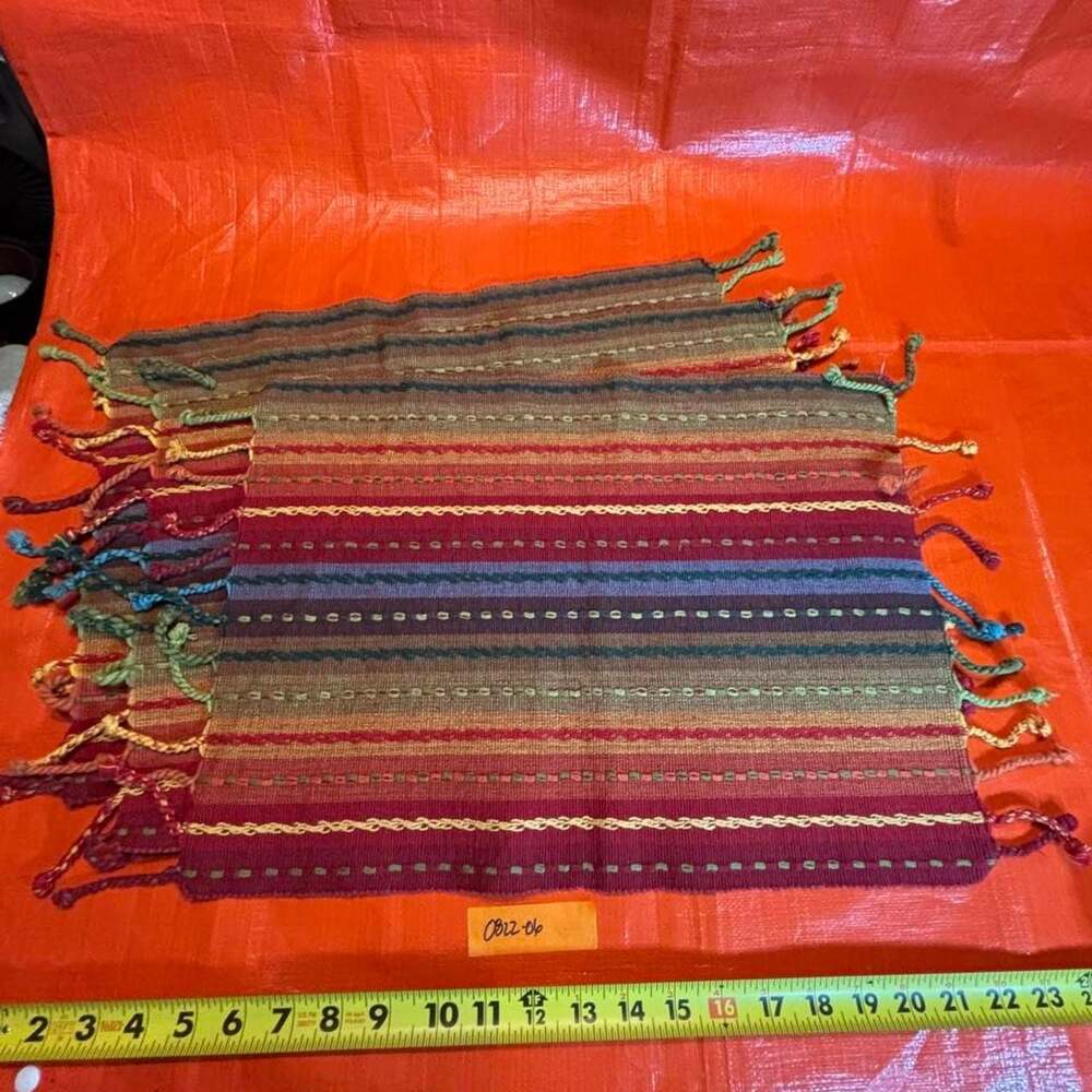 Handmade Woven Striped Placemats Set of 3 Boho Table Linens